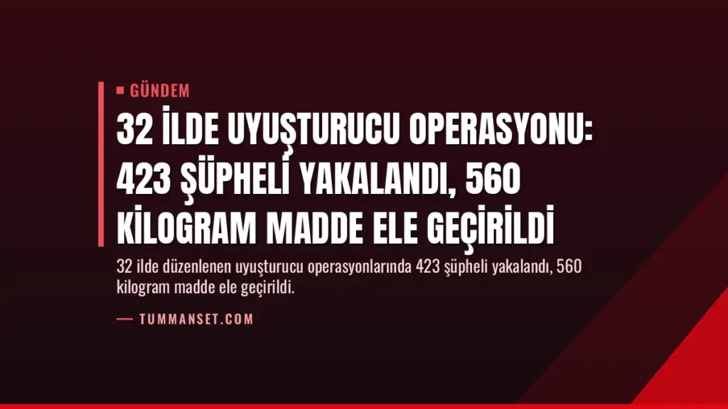 32 İlde Uyuşturucu Operasyonu: 423 Şüpheli Yakalandı, 560 Kilogram Madde Ele Geçirildi