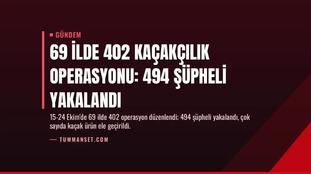 69 İlde 402 Kaçakçılık Operasyonu: 494 Şüpheli Yakalandı