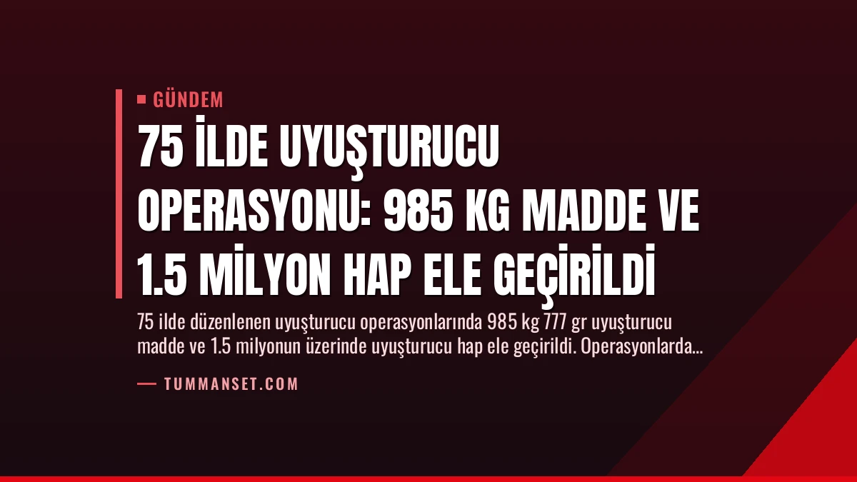 75 İlde Uyuşturucu Operasyonu: 985 Kg Madde ve 1.5 Milyon Hap Ele Geçirildi