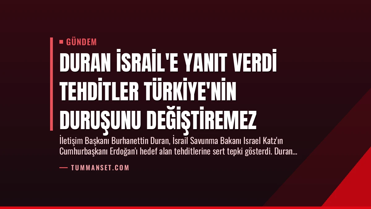 Duran İsrail’e Yanıt Verdi Tehditler Türkiye’nin Duruşunu Değiştiremez