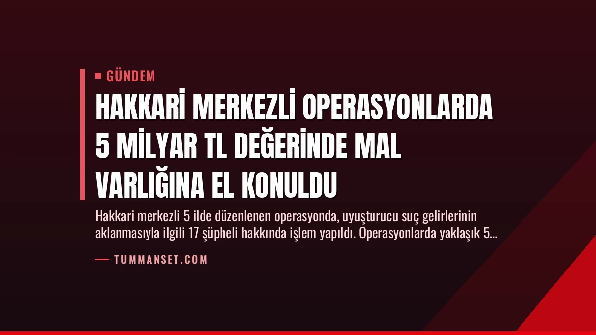 Hakkari Merkezli Operasyonlarda 5 Milyar TL Değerinde Mal Varlığına El Konuldu