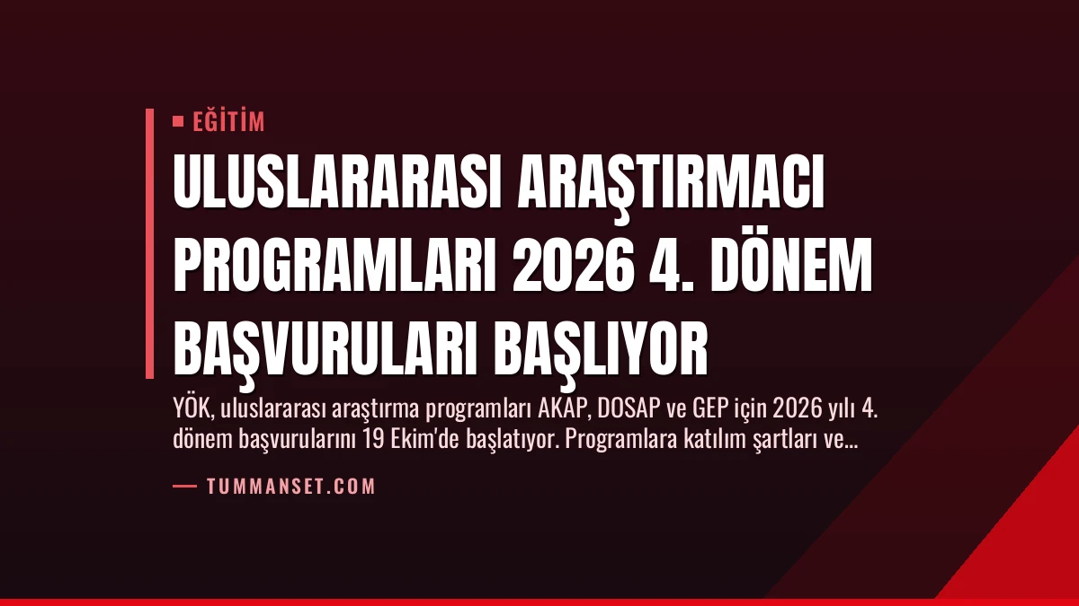 Uluslararası Araştırmacı Programları 2026 4. Dönem Başvuruları Başlıyor